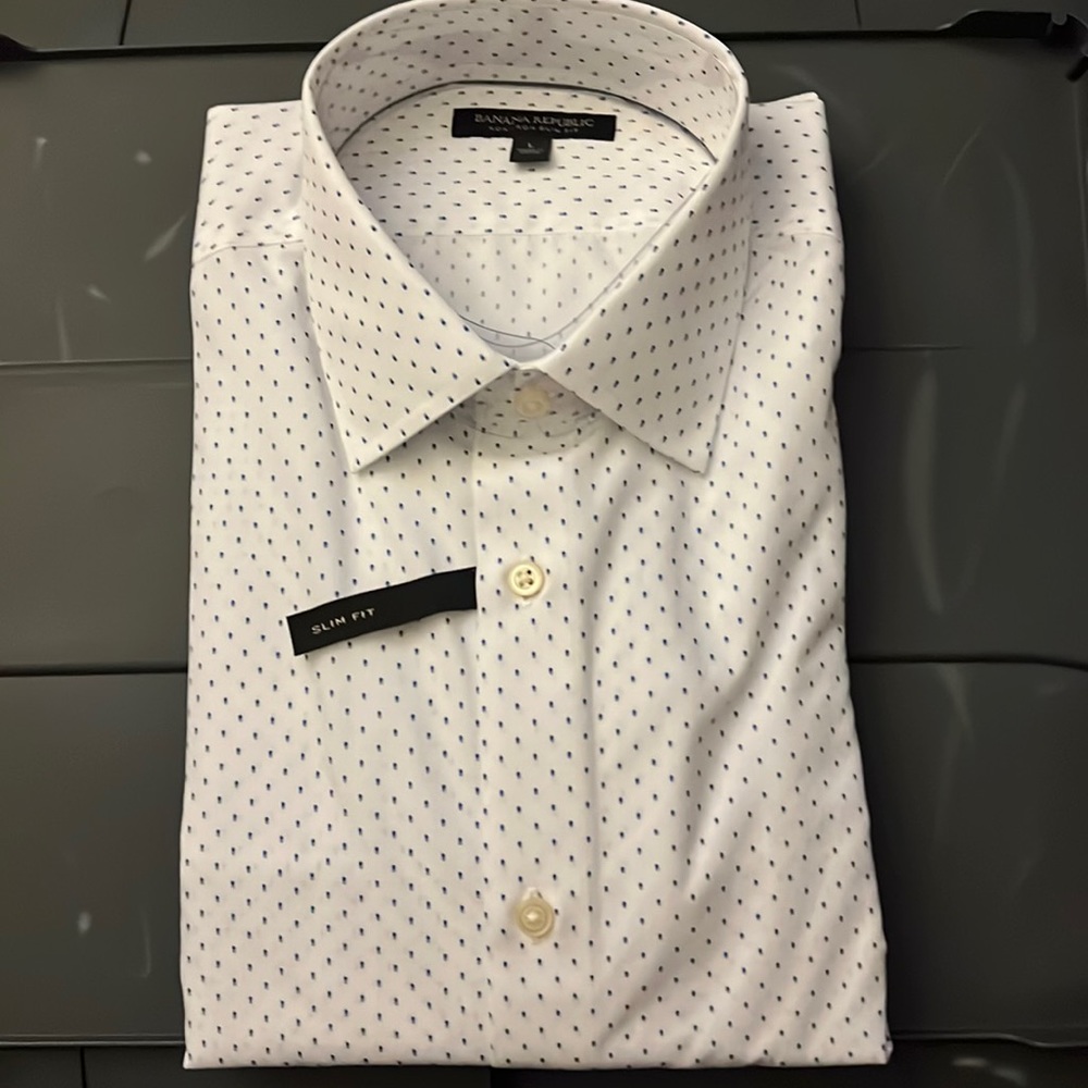 NWT - Banana Republic Shirt | Size: L | Color: White w/ Purple Dots | Slim Fit